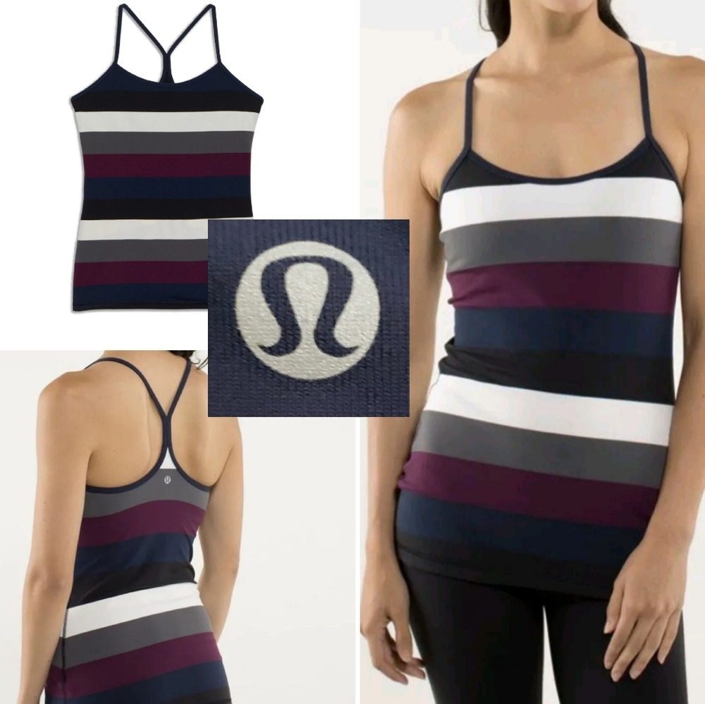 LULULEMON ATHLETICA Pow Stripe Angel Wing/Inkwell Power Y Tank Bra Sz 4